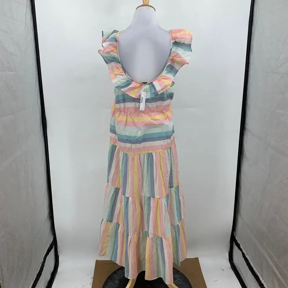 J Crew Dress Womens XL Extra Small Multi Cotton Tiered Ruffle Stripe Beach Cover